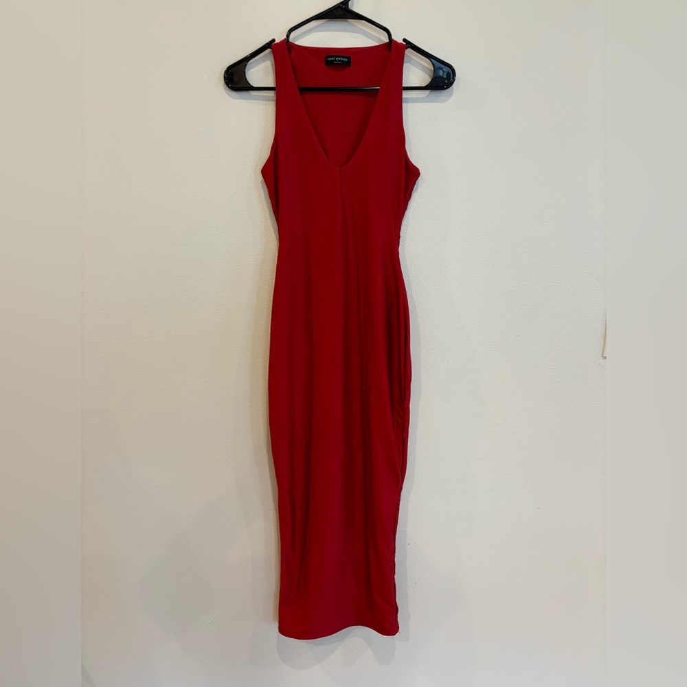 Naked Wardrobe Sleek and Sleeveless Red Midi Dress